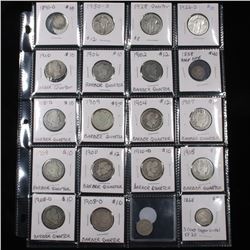 Page of 20 Mixed coins Seated Liberty  10c, Seated Liberty 1/2 10c, Barber 25c, 3cn, Standing Libert