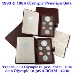 United States Mint 1983 & 1984 Olympic Prestige proof Sets W/ COA 12 coins
