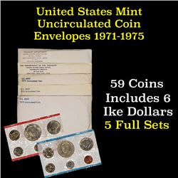 Group of 5 United States Mint Sets in Original Government Packaging 1971-1975 54 coins