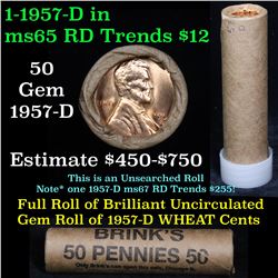 Uncirculated 1c orig shotgun roll, 1957-d  In Old Brinks wrapper