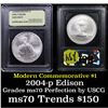 Image 1 : 2004-p Edison Modern Commem Dollar $1 Graded Graded ms70 Perfection by USCG