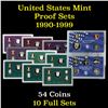 Image 1 : Group of 10 United States Mint Proof Sets 1990-1999 54 coins