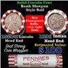 Image 1 : Mixed small cents 1c orig shotgun roll, 1920-d Wheat Cent, 1896 Indian Cent other end, N.F. String &