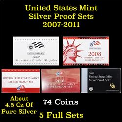 Group of 5 United States Mint Silver Proof Set 2007-2011 74