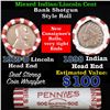 Image 1 : Mixed small cents 1c orig shotgun roll, 1919-d Wheat Cent, 1898 Indian Cent other end, N.F. String &