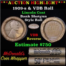 Lincoln Wheat cent 1c orig roll, 1909-s end, VDB other end