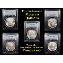 5 Unc Morgan $1 Graded By PCGS Mixed Dates From The McClaren Collection