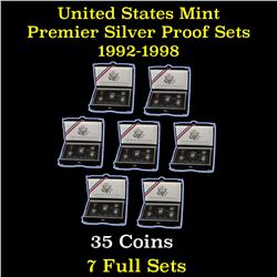 Group of 7 United States Premier Silver Proof Sets 1992-1998 35 coins