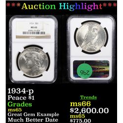 ***Auction Highlight*** NGC 1934-p Peace Dollar $1 Graded ms65 By NGC (fc)