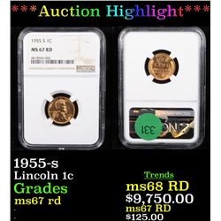 ***Auction Highlight*** NGC 1955-s Lincoln Cent 1c Graded ms67 rd By NGC (fc)