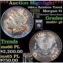 ***Auction Highlight*** 1884-o Rainbow Toned Morgan Dollar $1 Graded GEM+ PL By USCG (fc)
