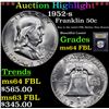 Image 1 : ***Auction Highlight*** 1952-s Franklin Half Dollar 50c Graded Choice Unc FBL By USCG (fc)