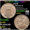 Image 1 : Proof ***Auction Highlight*** 1878 Shield Nickel 5c Graded GEM+ Proof By USCG (fc)