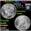 Image 1 : ***Auction Highlight*** 1934-p Peace Dollar $1 Graded GEM+ Unc By USCG (fc)