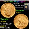 Image 1 : ***Auction Highlight*** 1908-s Gold Indian Eagle $10 Graded Select Unc By USCG (fc)