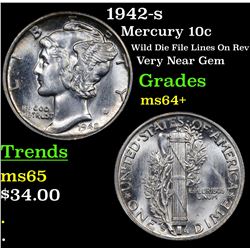 1942-s Mercury Dime 10c Grades Choice+ Unc