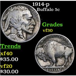 1914-p Buffalo Nickel 5c Grades vf++