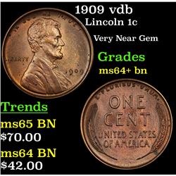1909 vdb Lincoln Cent 1c Grades Choice+ Unc BN