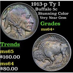1913-p Ty I Buffalo Nickel 5c Grades Choice+ Unc