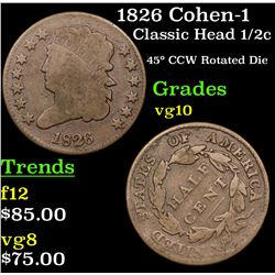 1826 Cohen-1 Classic Head half cent 1/2c Grades vg+