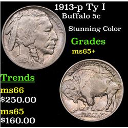 1913-p Ty I Buffalo Nickel 5c Grades GEM+ Unc