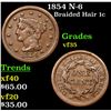 Image 1 : 1854 N-6 Braided Hair Large Cent 1c Grades vf++