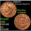 Image 1 : 1824/2 Coronet Head Large Cent 1c Grades vf details