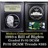 Image 1 : Proof 1993-s Bill of Rights Modern Commem Dollar $1 Graded GEM++ Proof Deep Cameo By USCG