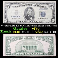***Star Note 1953A $5 Blue Seal Silver Certificate Grades vf++