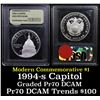 Image 1 : Proof 1994-S Capitol Modern Commem Dollar $1 Graded GEM++ Proof Deep Cameo by USCG