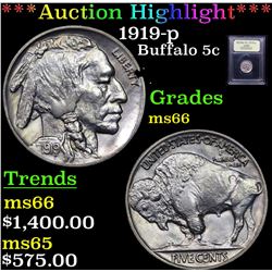 ***Auction Highlight*** 1919-p Buffalo Nickel 5c Graded GEM+ Unc By USCG (fc)