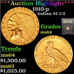 ***Auction Highlight*** 1910-p Gold Indian Quarter Eagle $2 1/2 Graded Choice Unc By USCG (fc)