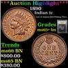 Image 1 : ***Auction Highlight*** 1890 Indian Cent 1c Graded GEM+ Unc BN By USCG (fc)