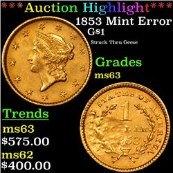 ***Auction Highlight*** 1853 Mint Error Gold Dollar $1 Grades Select Unc (fc)