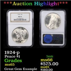 ***Auction Highlight*** NGC 1924-p Peace Dollar $1 Graded ms65 By NGC (fc)