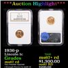 Image 1 : ***Auction Highlight*** NGC 1936-p Lincoln Cent 1c Graded ms67 rd By NGC (fc)