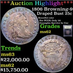 ***Auction Highlight*** 1806 Browning-9 Draped Bust Quarter 25c Graded Select Unc By USCG (fc)