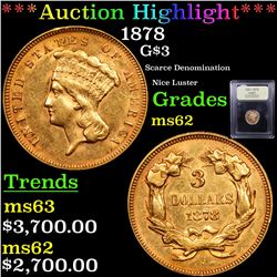 ***Auction Highlight*** 1878 Three Dollar Gold 3 Graded Select Unc BY uSCG (fc)