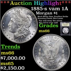 ***Auction Highlight*** 1885-s vam 1A Morgan Dollar $1 Graded GEM+ Unc BY uSCG (fc)