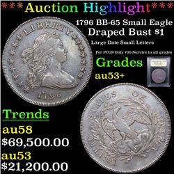 *Highlight Of Entire Auction* 1796 BB-65 Small Eagle Draped Bust $1 Graded Select AU+ USCG (fc)