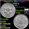 Image 1 : ***Auction Highlight*** 1851-o Three Cent Silver 3cs Graded GEM+ Unc BY uSCG (fc)