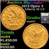 Image 1 : ***Auction Highlight*** 1873 Open 3 Gold Liberty Quarter Eagle $2 1/2 Graded Select+ Unc By USCG (fc