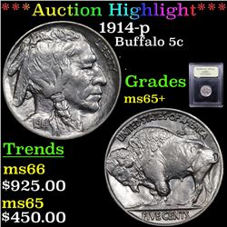 ***Auction Highlight*** 1914-p Buffalo Nickel 5c Graded GEM+ Unc By USCG (fc)