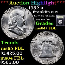 ***Auction Highlight*** 1952-s Franklin Half Dollar 50c Graded Choice Unc+ FBL By USCG (fc)