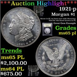 ***Auction Highlight*** 1921-p Morgan Dollar $1 Graded GEM Unc PL By USCG (fc)