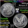 Image 1 : ***Auction Highlight*** 1921-p Morgan Dollar $1 Graded GEM Unc PL By USCG (fc)