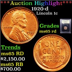 ***Auction Highlight*** 1920-d Lincoln Cent 1c Graded GEM Unc RD By USCG (fc)