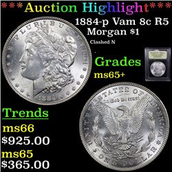 ***Auction Highlight*** 1884-p Vam 8c R5 Morgan Dollar $1 Graded GEM+ Unc By USCG (fc)