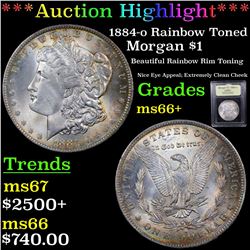 ***Auction Highlight*** 1884-o Rainbow Toned Morgan Dollar $1 Graded GEM++ Unc By USCG (fc)