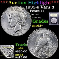 ***Auction Highlight*** 1935-s Vam 3 Peace Dollar $1 Graded Select+ Unc By USCG (fc)